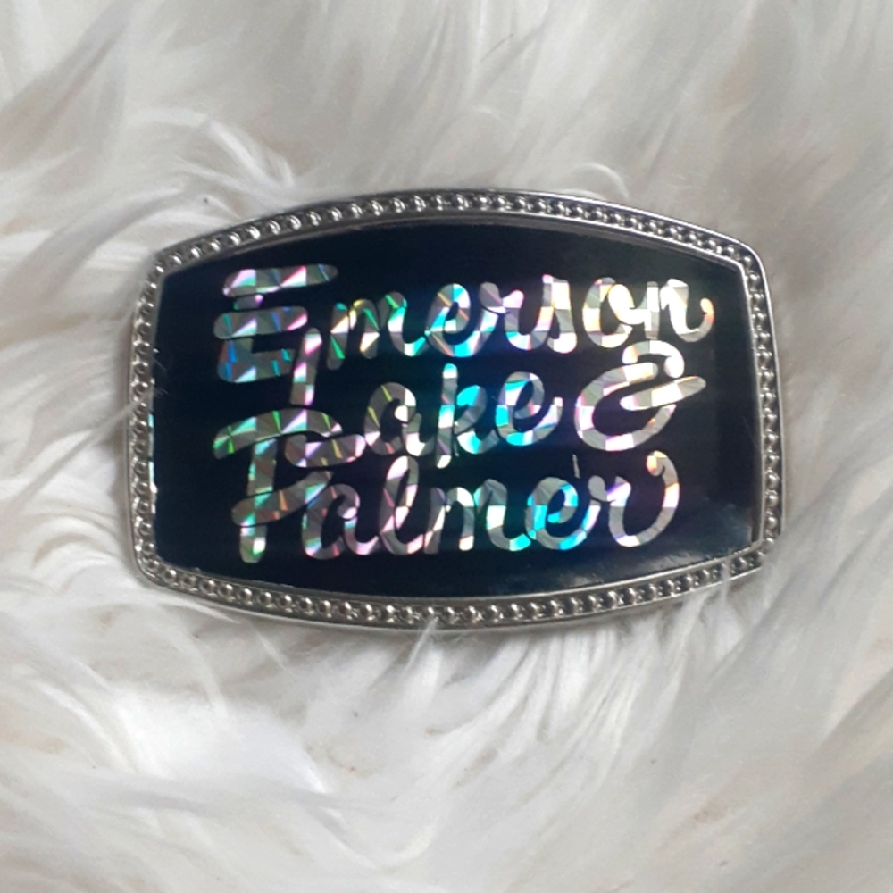 Vtg Emerson Lake & Palmer Holographic Reflective Belt Buckle 1970s-80s